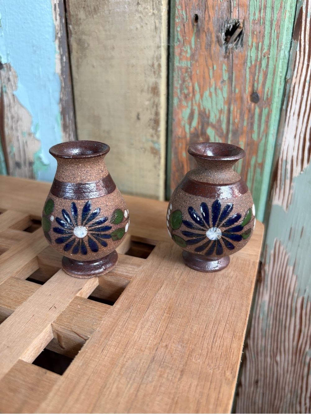 Vintage Miniature Mexican Stoneware folk art vases
